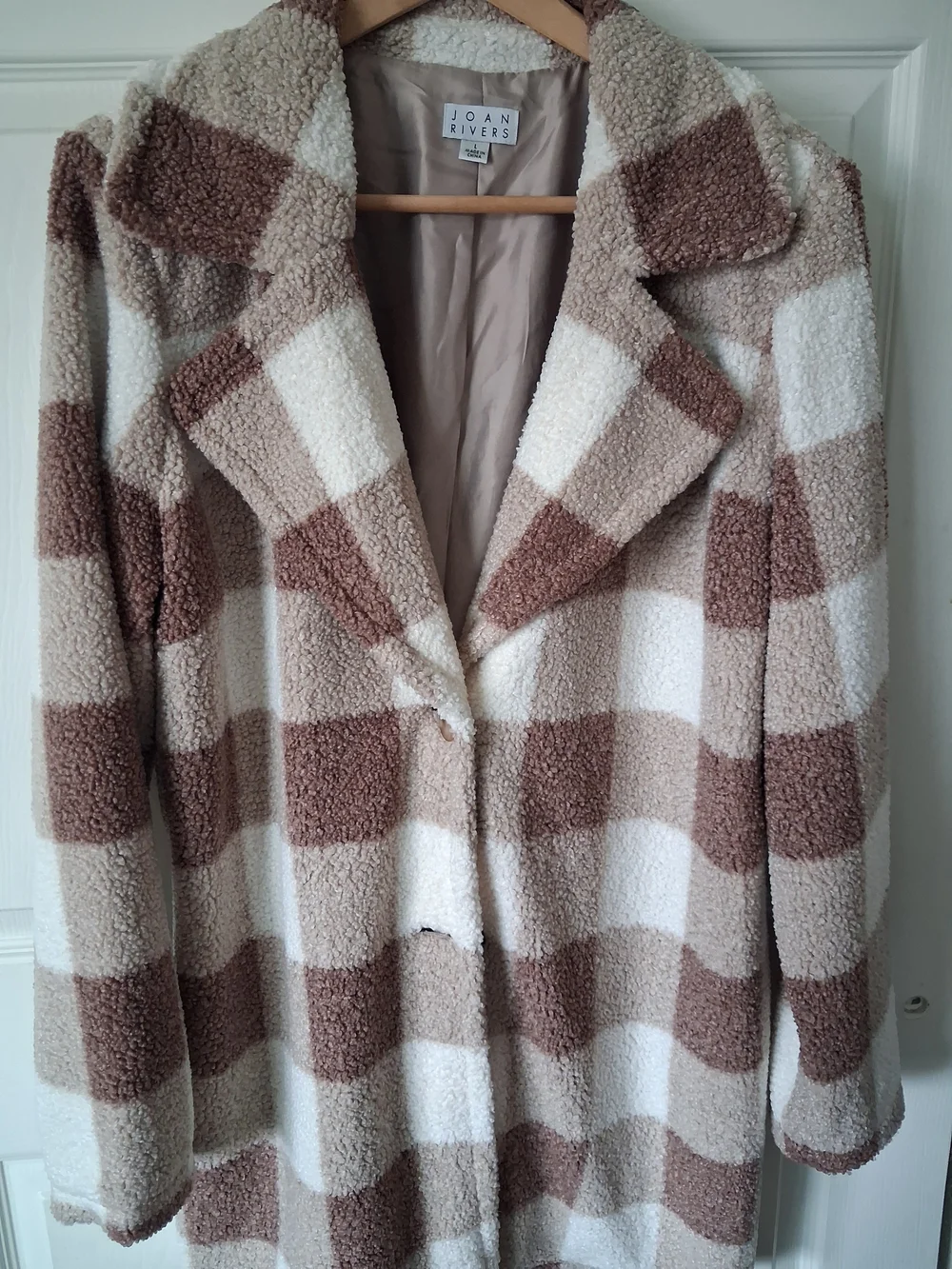 Joan Rivers Cream and Brown Plush Sherpa Blazer